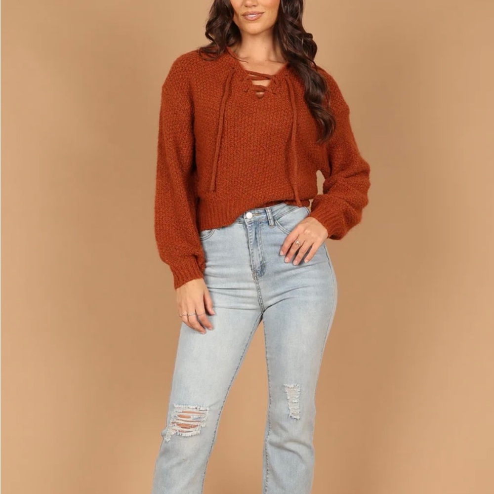 CATE TIE NECK KNIT SWEATER - RUST - Picture 4 of 5
